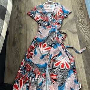 Wraparound print A line dress